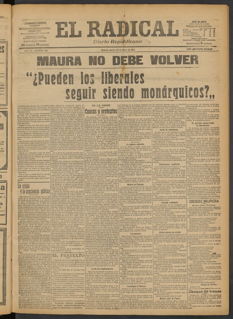 Miniatura de El Radical: diario republicano del 23 de enero de 1912