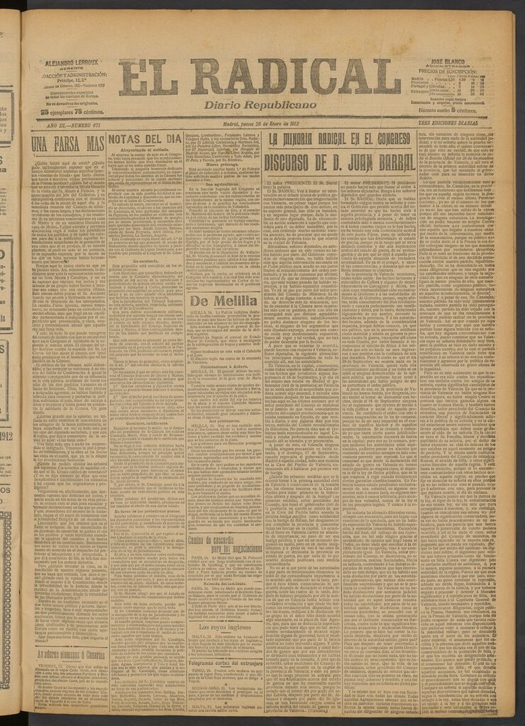Miniatura de El Radical: diario republicano del 25 de enero de 1912