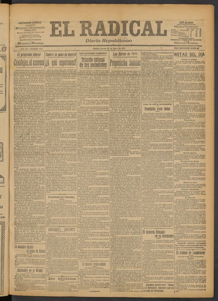Miniatura de El Radical: diario republicano del 26 de enero de 1912