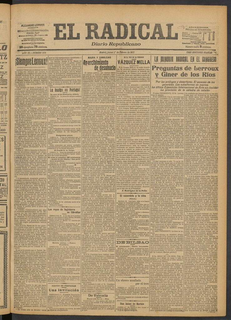 Miniatura de El Radical: diario republicano del 1 de febrero de 1912