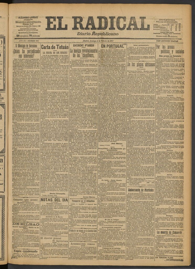 Miniatura de El Radical: diario republicano del 4 de febrero de 1912