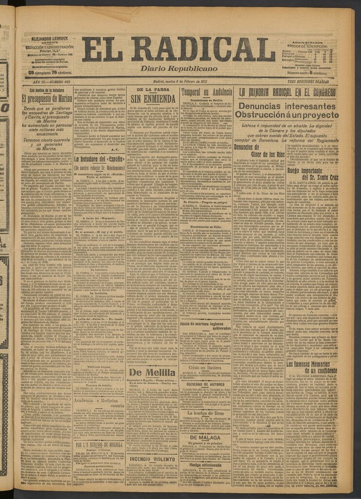 Miniatura de El Radical: diario republicano del 6 de febrero de 1912