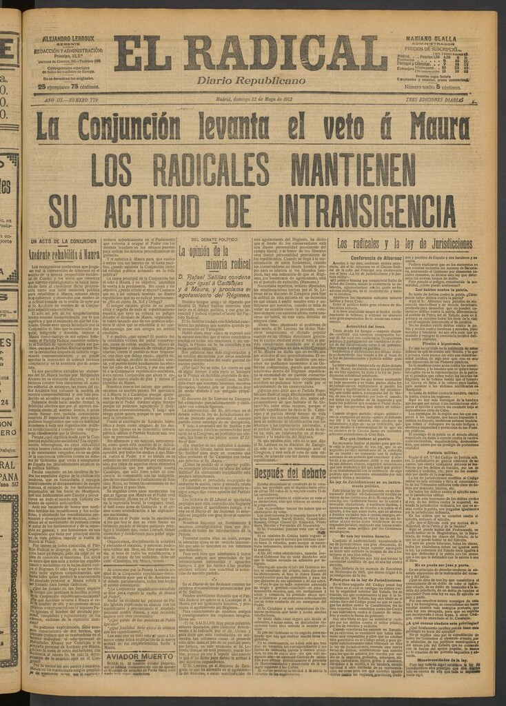Miniatura de El Radical: diario republicano del 12 de mayo de 1912