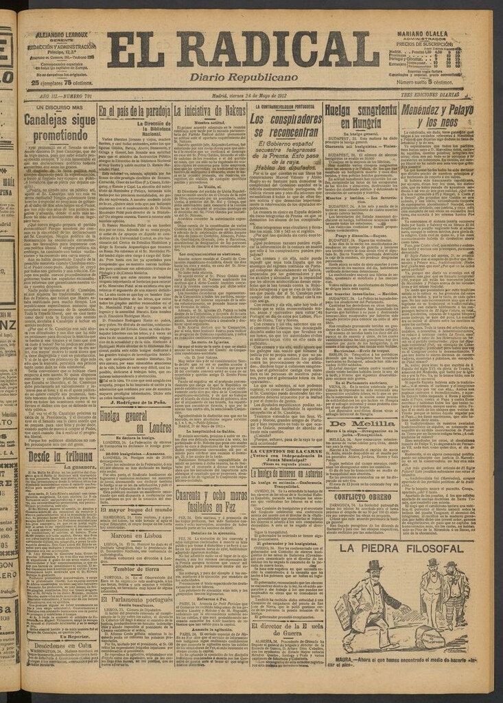 Miniatura de El Radical: diario republicano del 24 de mayo de 1912