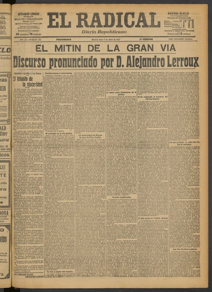 Miniatura de El Radical: diario republicano del 3 de junio de 1912