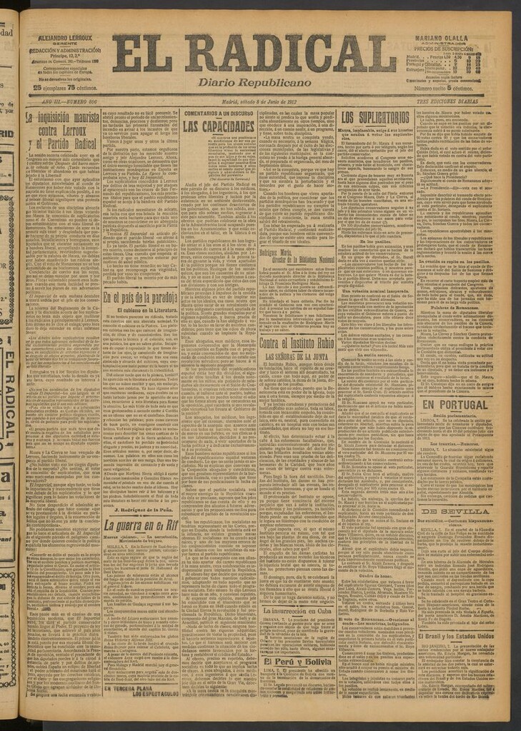 Miniatura de El Radical: diario republicano del 8 de junio de 1912
