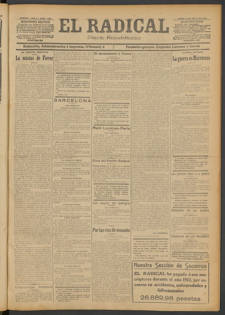 Miniatura de El Radical: diario republicano del 13 de julio de 1914