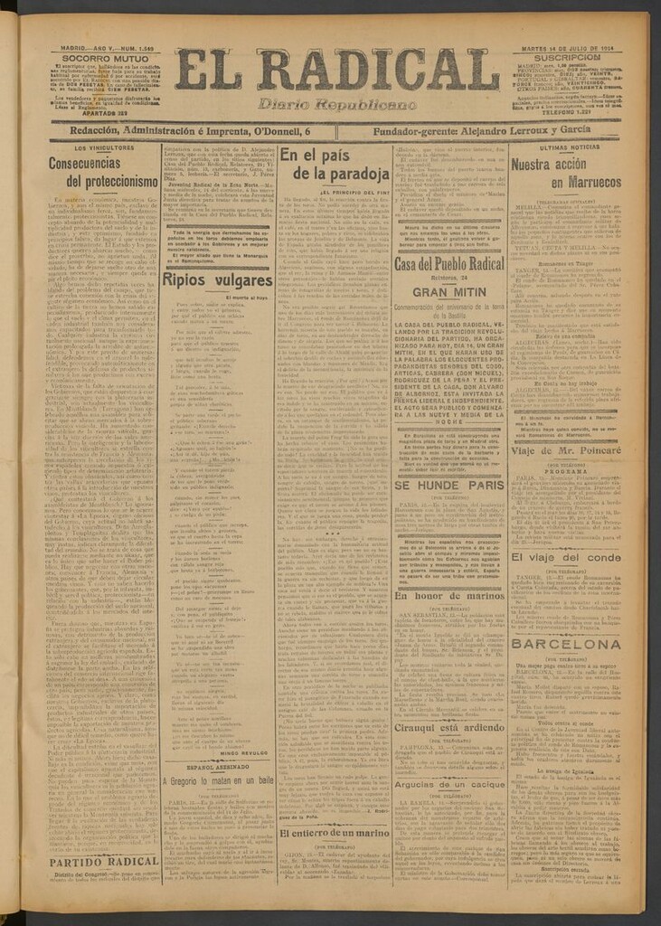 Miniatura de El Radical: diario republicano del 14 de julio de 1914