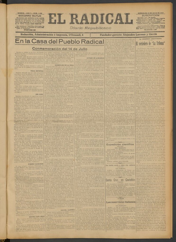 Miniatura de El Radical: diario republicano del 15 de julio de 1914