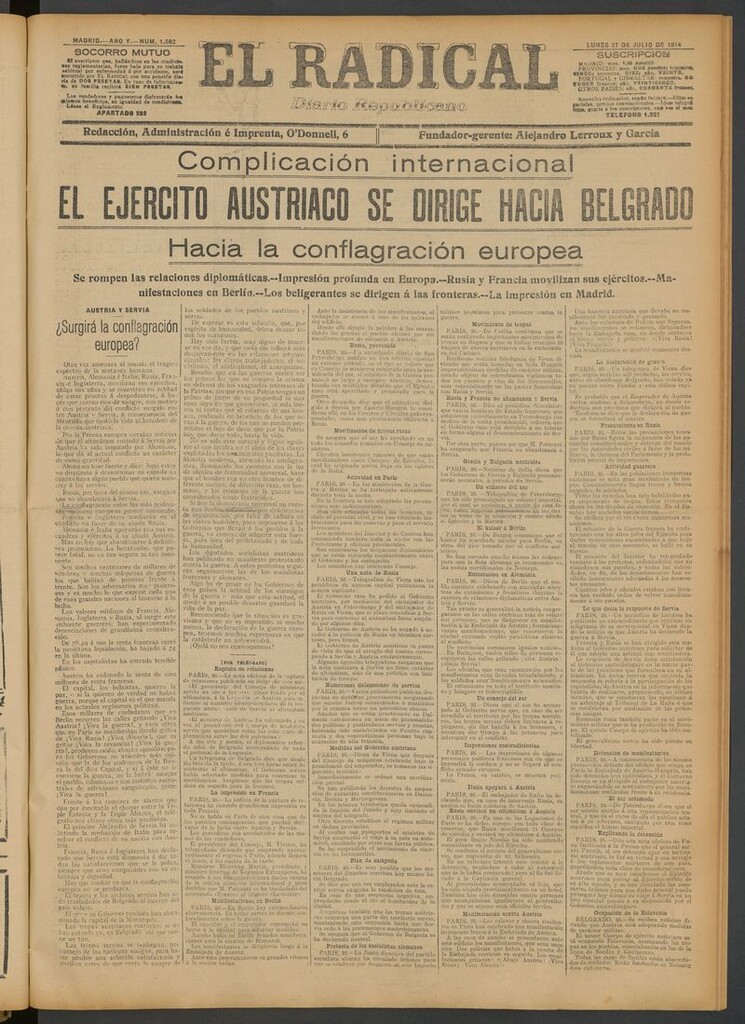Miniatura de El Radical: diario republicano del 27 de julio de 1914