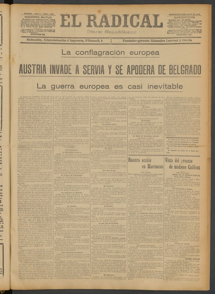 Miniatura de El Radical: diario republicano del 29 de julio de 1914