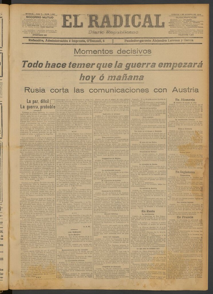 Miniatura de El Radical: diario republicano del 1 de agosto de 1914