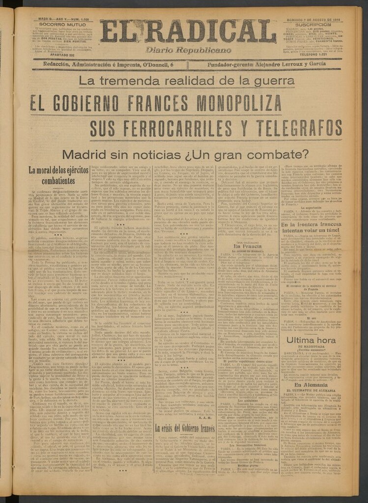 Miniatura de El Radical: diario republicano del 2 de agosto de 1914