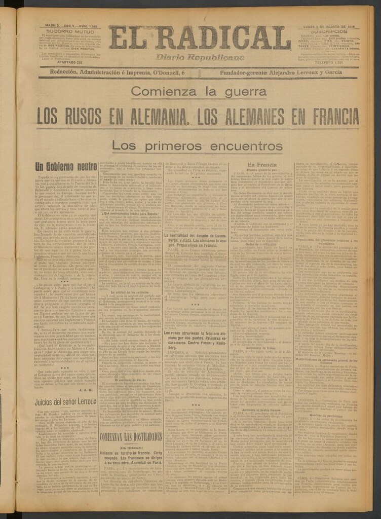 Miniatura de El Radical: diario republicano del 3 de agosto de 1914