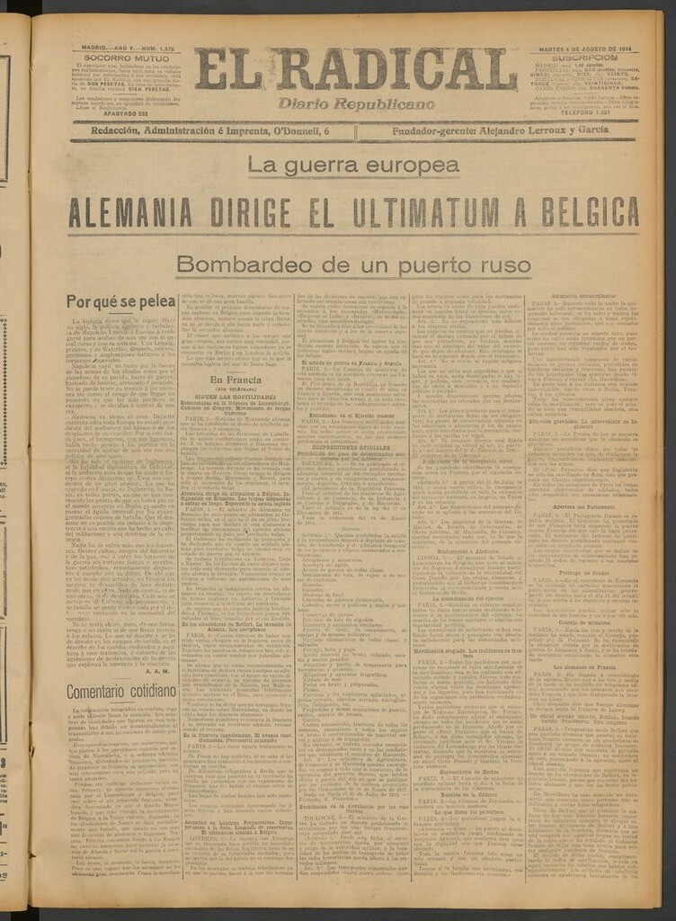 Miniatura de El Radical: diario republicano del 4 de agosto de 1914