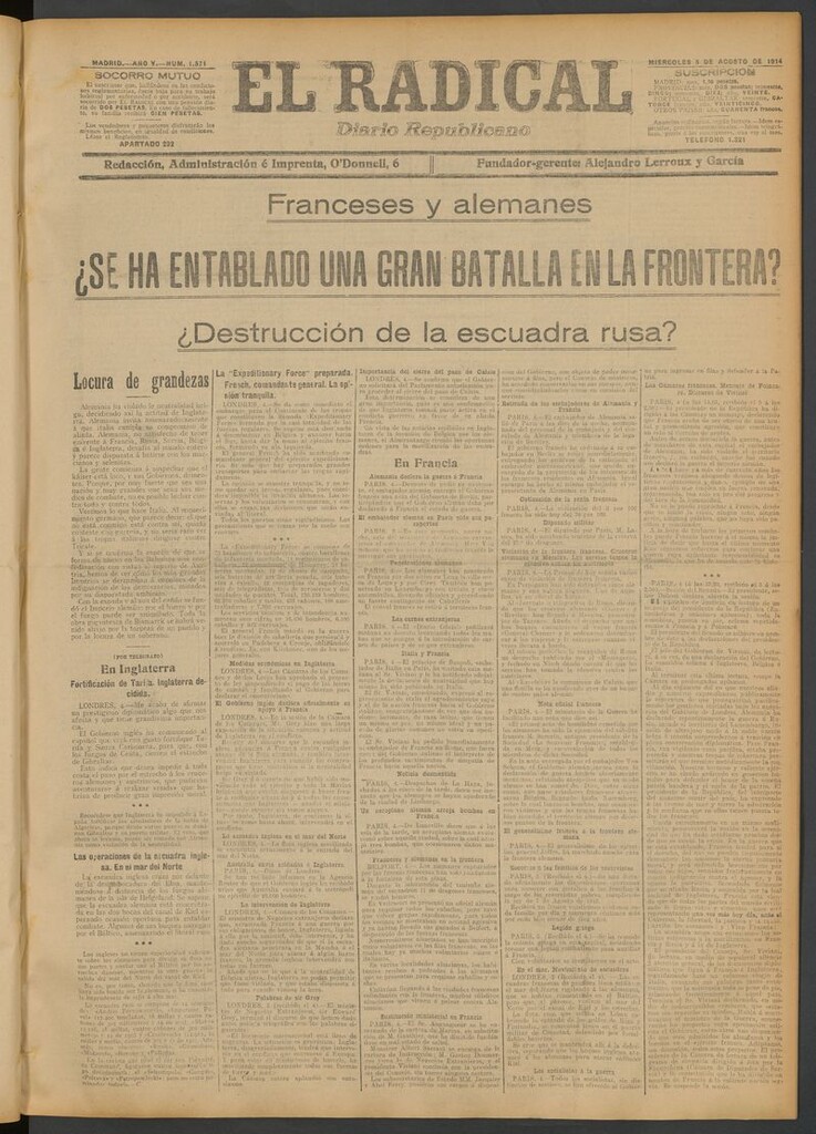 Miniatura de El Radical: diario republicano del 5 de agosto de 1914