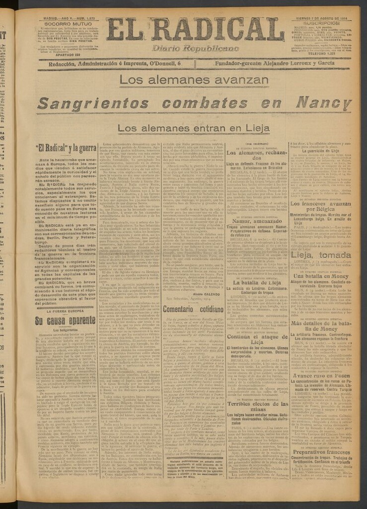 Miniatura de El Radical: diario republicano del 7 de agosto de 1914