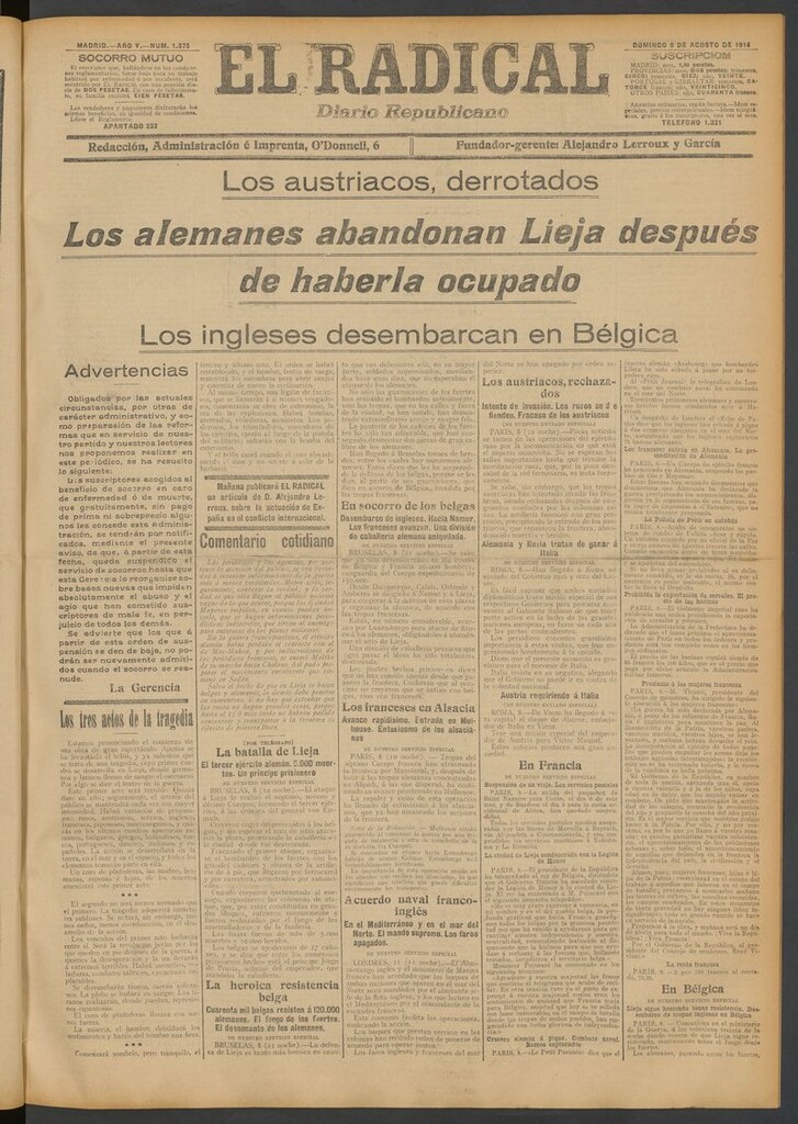 Miniatura de El Radical: diario republicano del 9 de agosto de 1914