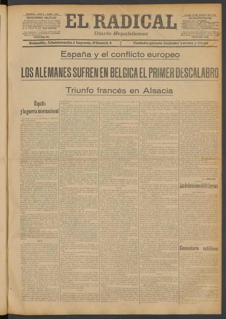 Miniatura de El Radical: diario republicano del 10 de agosto de 1914