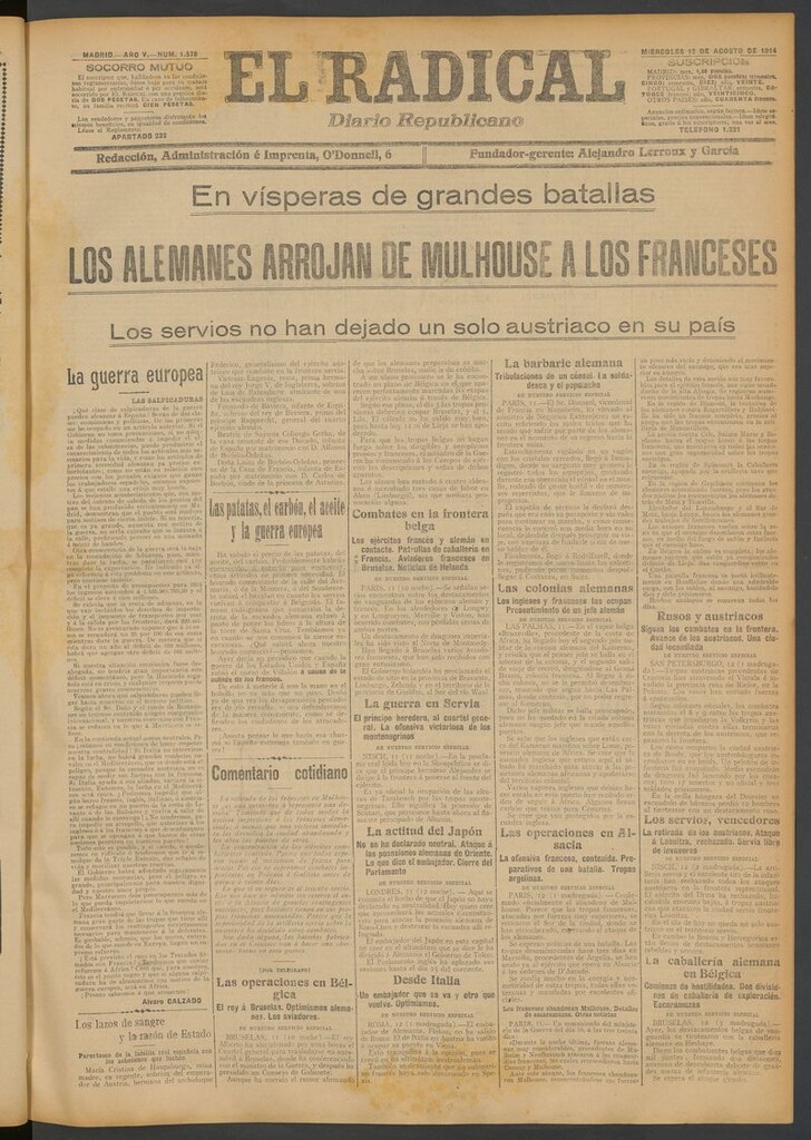 Miniatura de El Radical: diario republicano del 12 de agosto de 1914