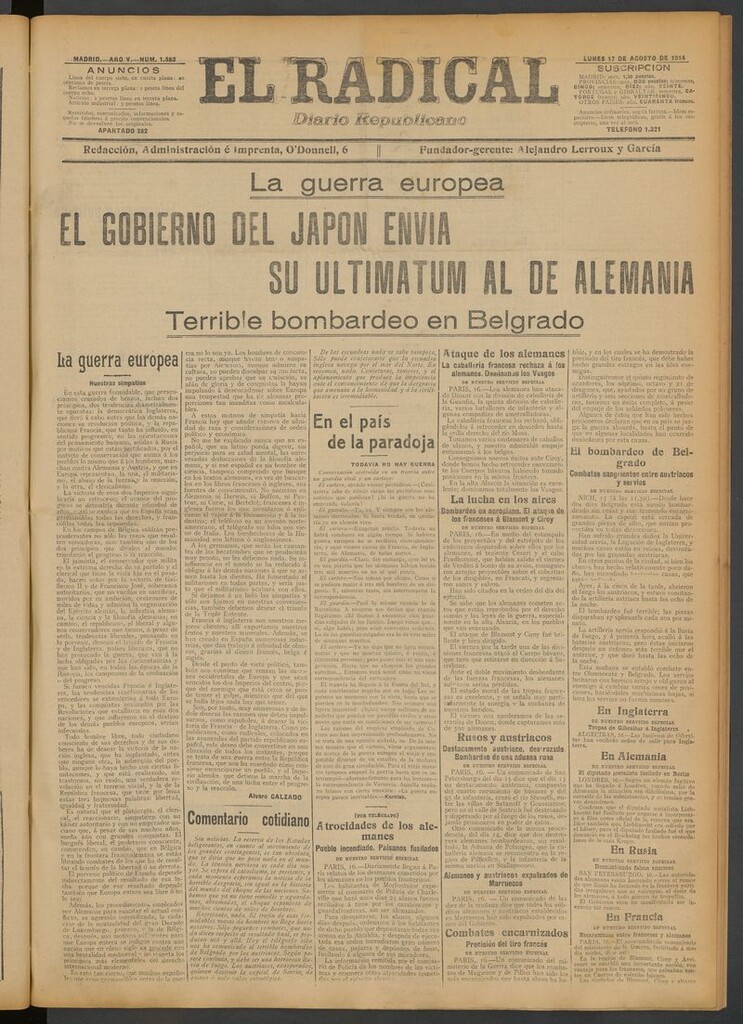 Miniatura de El Radical: diario republicano del 17 de agosto de 1914