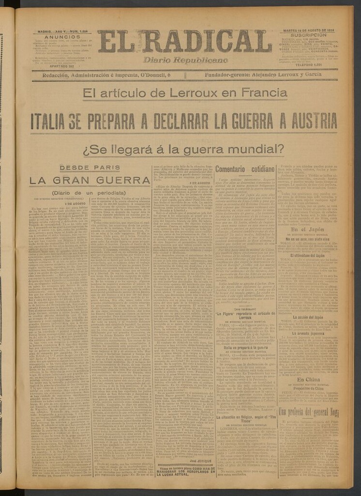 Miniatura de El Radical: diario republicano del 18 de agosto de 1914