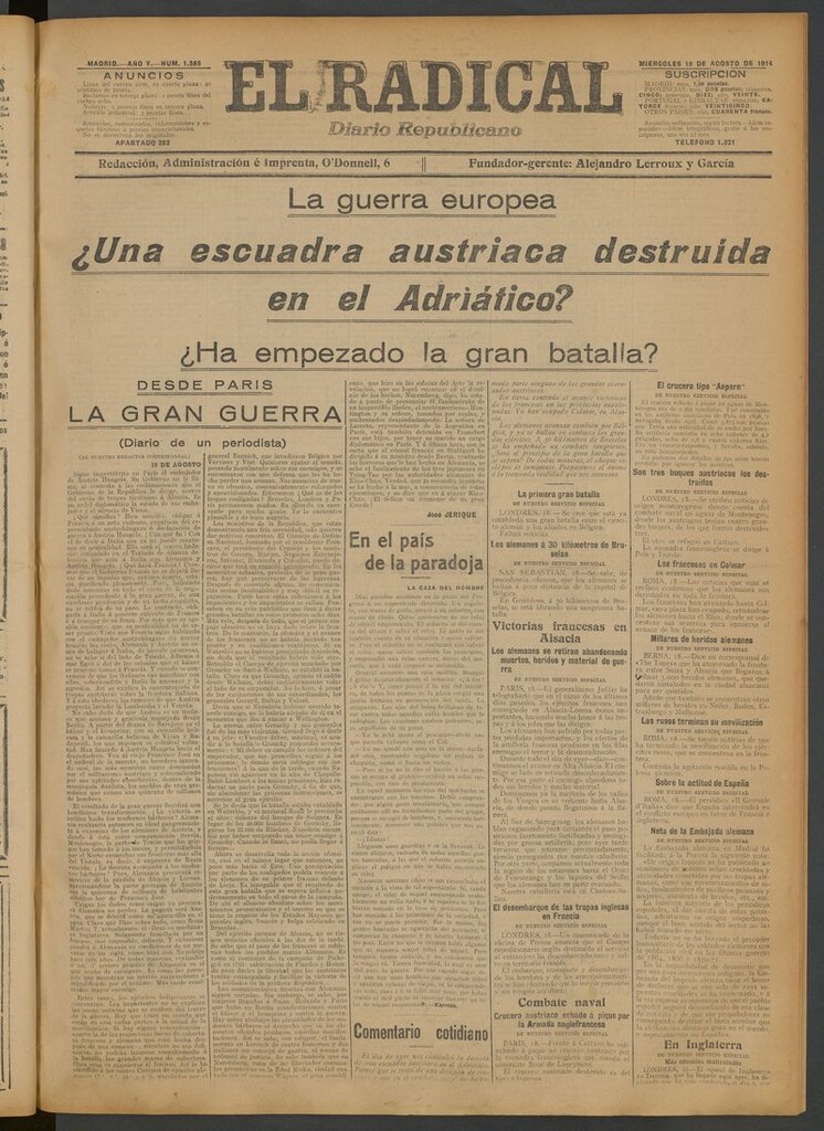 Miniatura de El Radical: diario republicano del 19 de agosto de 1914