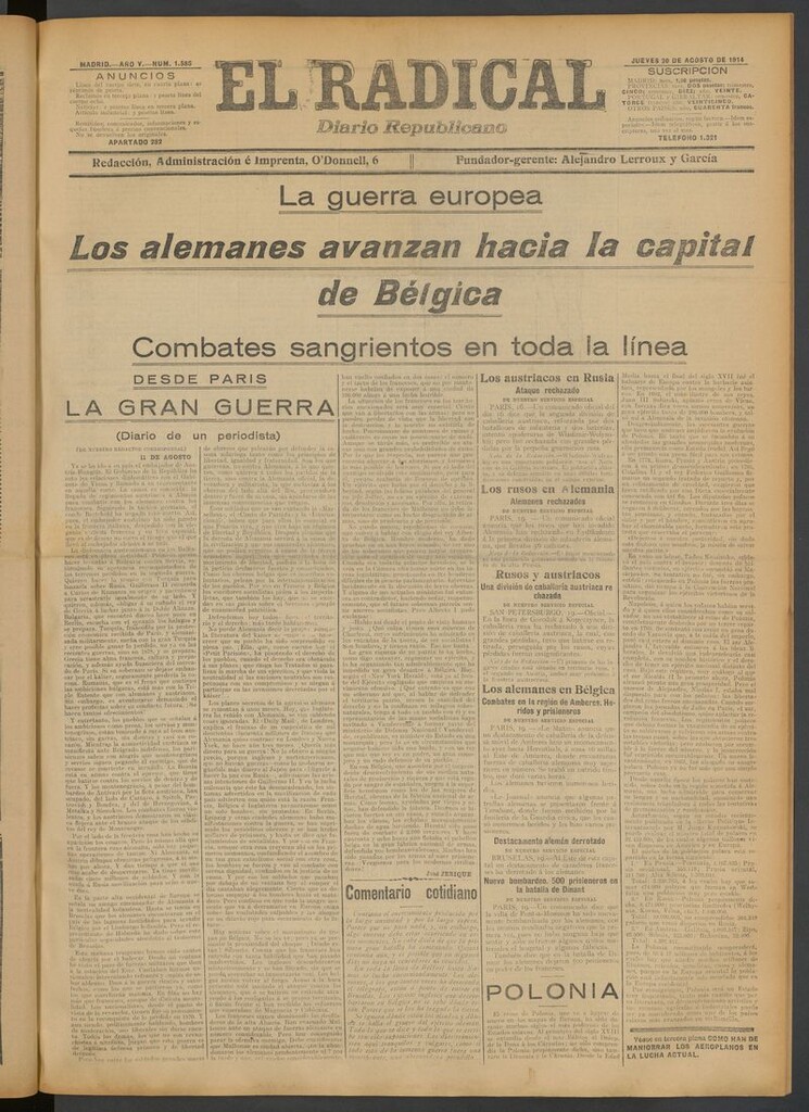 Miniatura de El Radical: diario republicano del 20 de agosto de 1914