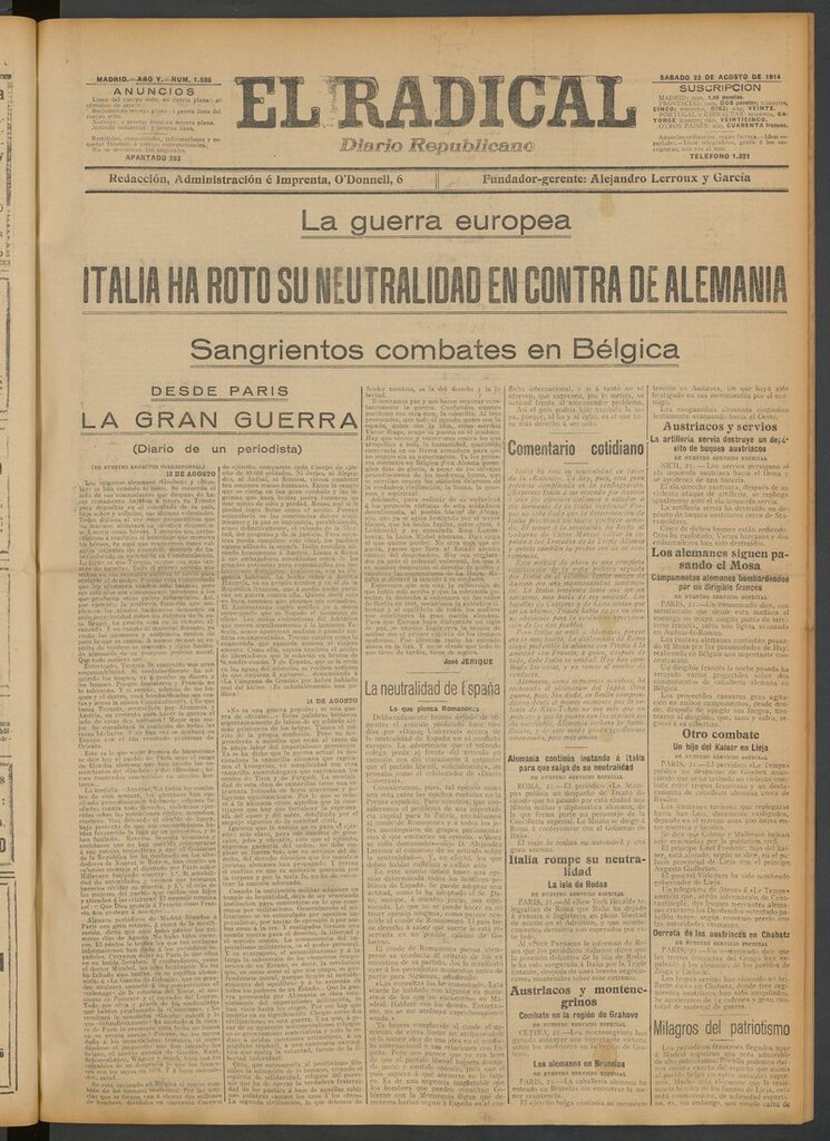 Miniatura de El Radical: diario republicano del 22 de agosto de 1914