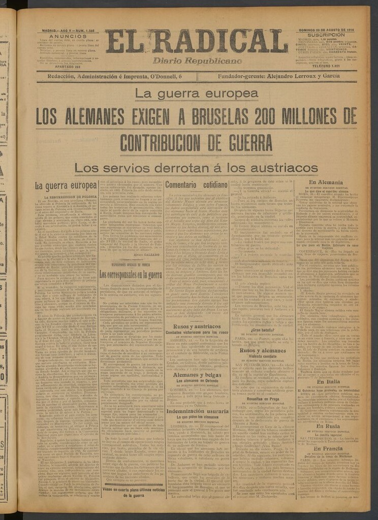 Miniatura de El Radical: diario republicano del 23 de agosto de 1914