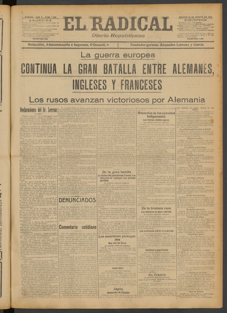 Miniatura de El Radical: diario republicano del 25 de agosto de 1914