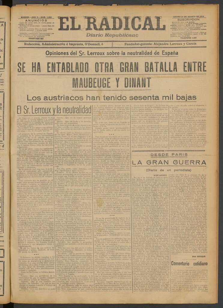 Miniatura de El Radical: diario republicano del 27 de agosto de 1914