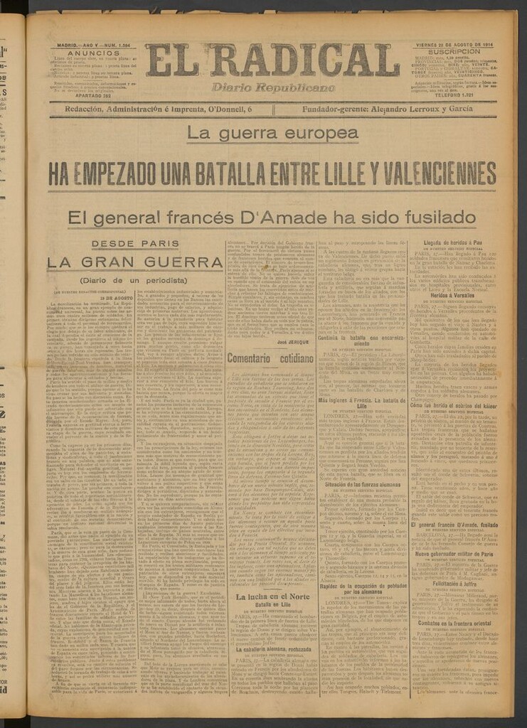 Miniatura de El Radical: diario republicano del 28 de agosto de 1914