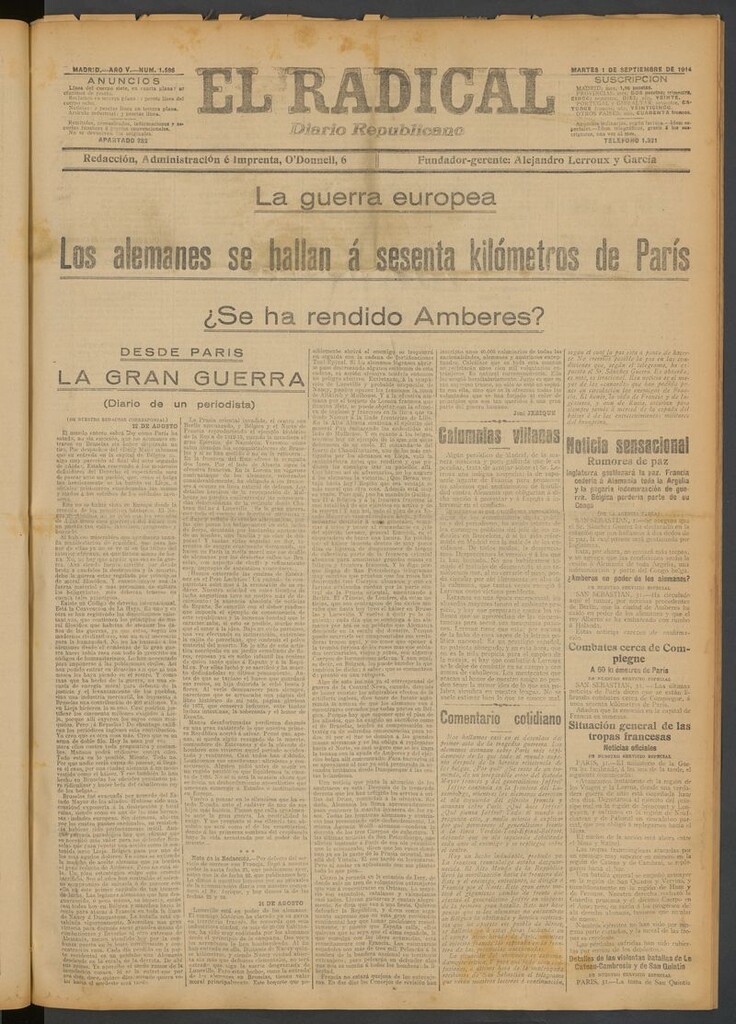 Miniatura de El Radical: diario republicano del 1 de septiembre de 1914