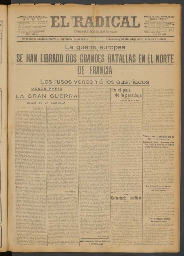 Miniatura de El Radical: diario republicano del 2 de septiembre de 1914
