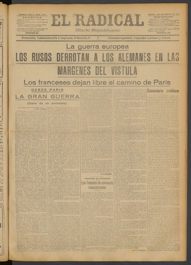 Miniatura de El Radical: diario republicano del 3 de septiembre de 1914