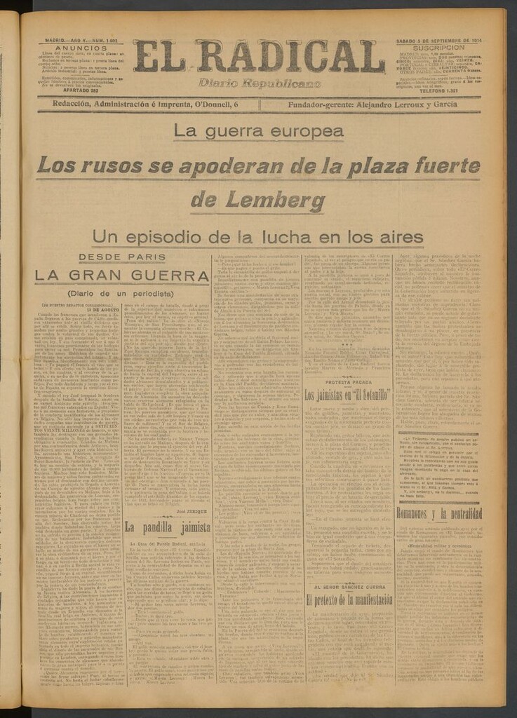 Miniatura de El Radical: diario republicano del 5 de septiembre de 1914
