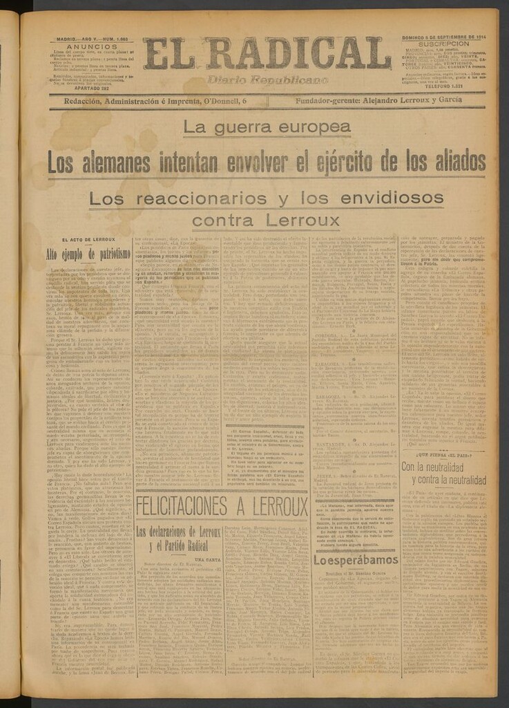 Miniatura de El Radical: diario republicano del 6 de septiembre de 1914