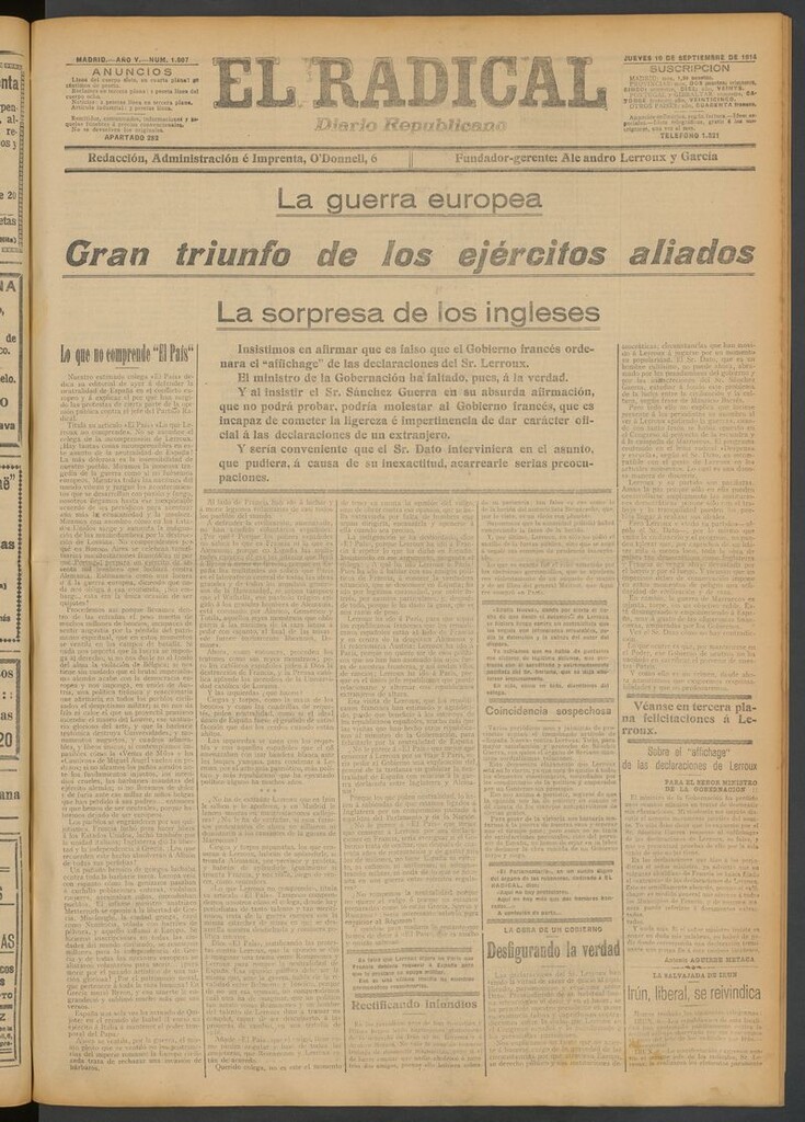 Miniatura de El Radical: diario republicano del 10 de septiembre de 1914