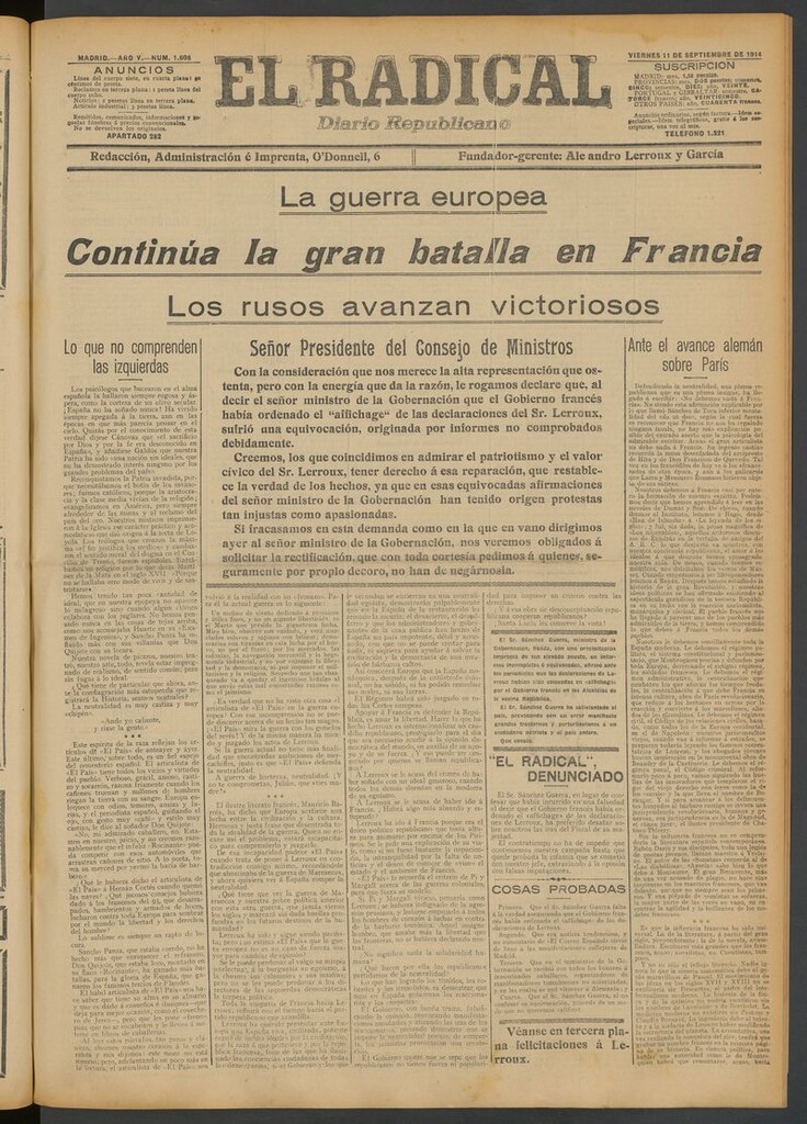 Miniatura de El Radical: diario republicano del 11 de septiembre de 1914