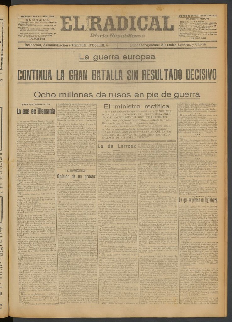 Miniatura de El Radical: diario republicano del 12 de septiembre de 1914
