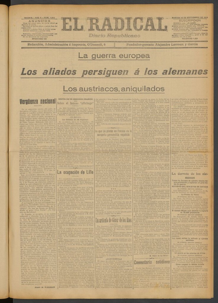 Miniatura de El Radical: diario republicano del 15 de septiembre de 1914