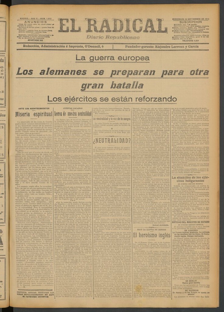 Miniatura de El Radical: diario republicano del 16 de septiembre de 1914