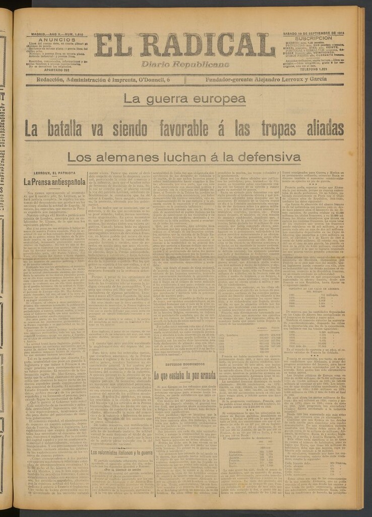Miniatura de El Radical: diario republicano del 19 de septiembre de 1914