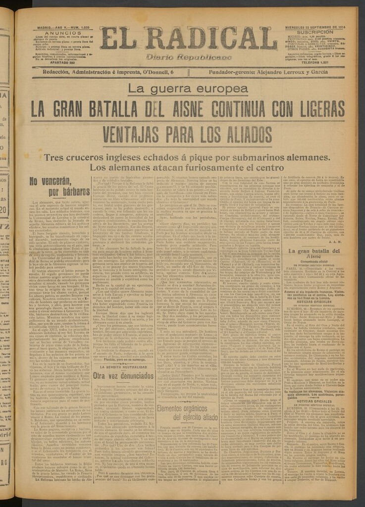 Miniatura de El Radical: diario republicano del 23 de septiembre de 1914