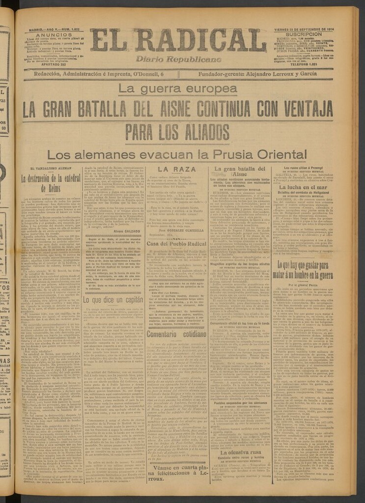 Miniatura de El Radical: diario republicano del 25 de septiembre de 1914