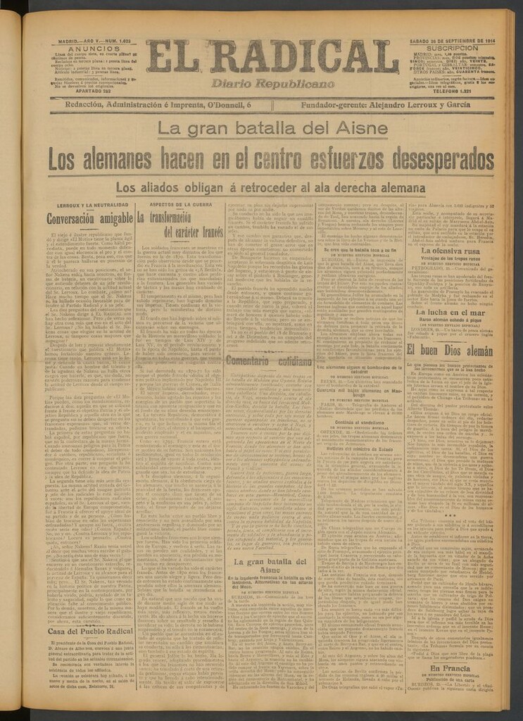 Miniatura de El Radical: diario republicano del 26 de septiembre de 1914