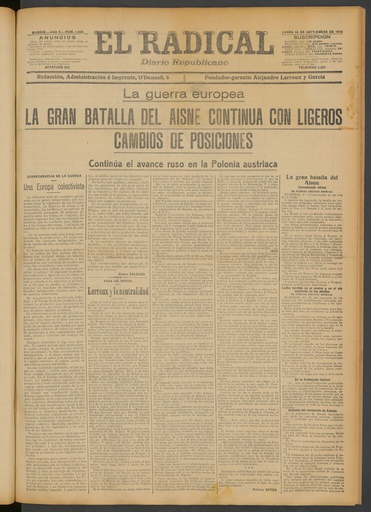 Miniatura de El Radical: diario republicano del 28 de septiembre de 1914