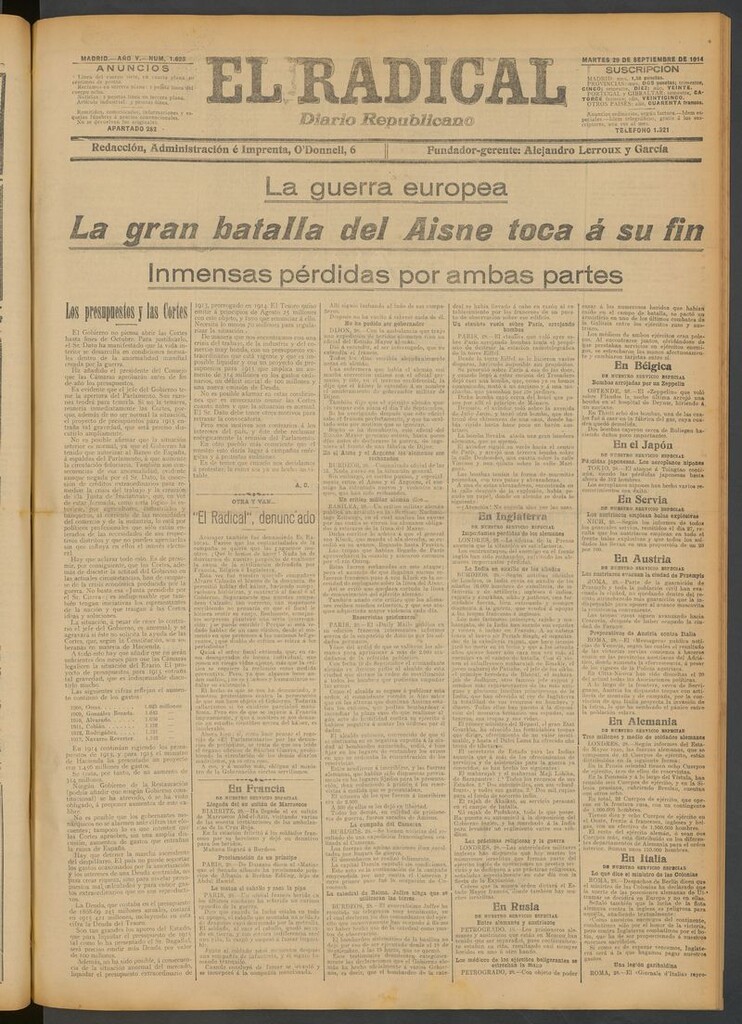 Miniatura de El Radical: diario republicano del 29 de septiembre de 1914