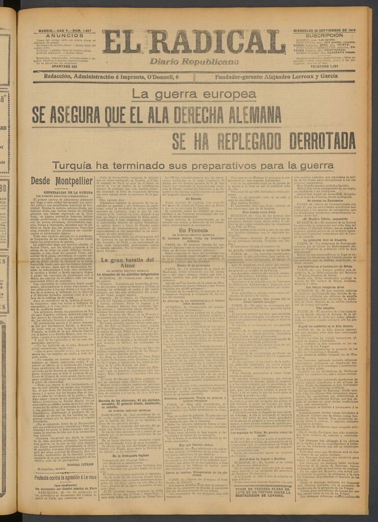 Miniatura de El Radical: diario republicano del 30 de septiembre de 1914